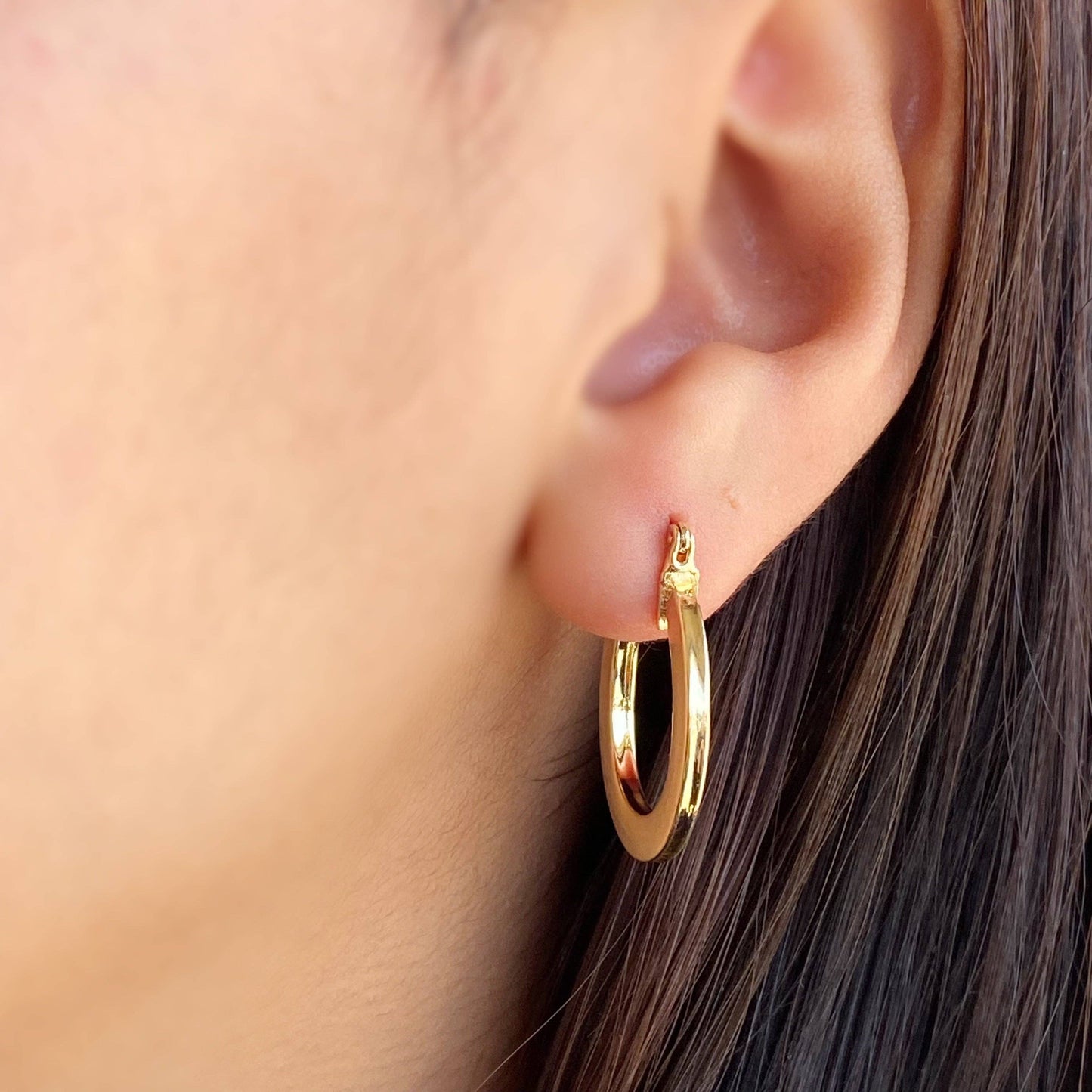 18k Gold Filled Flat Hoop Earrings - 25mm Diameter