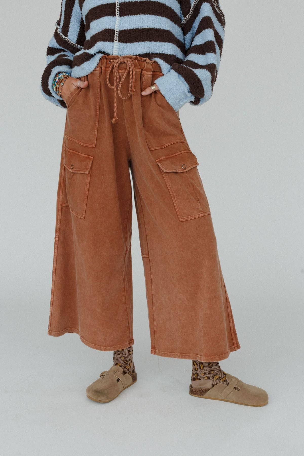 Cargo Cascade Wide Leg Pants - Copper