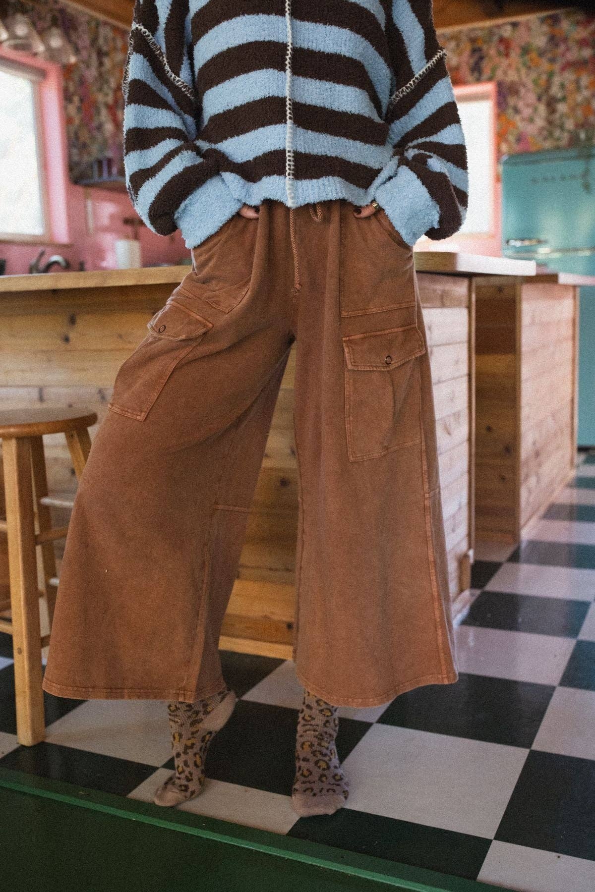 Cargo Cascade Wide Leg Pants - Copper