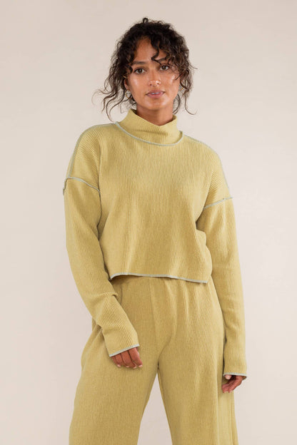 Acid Green Winnie Pleated Turtleneck Top