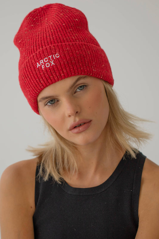 The Embroidered Beanie - Firey Red