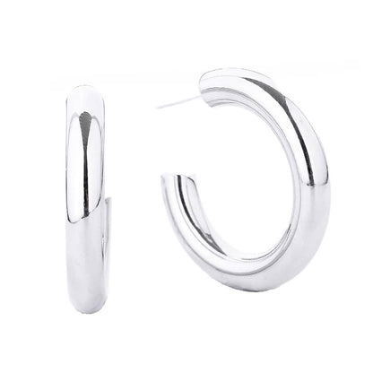 Large 14K White Gold Dipped Post Hoop Earrings