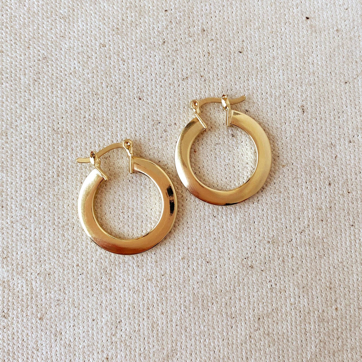 18k Gold Filled Flat Hoop Earrings - 25mm Diameter