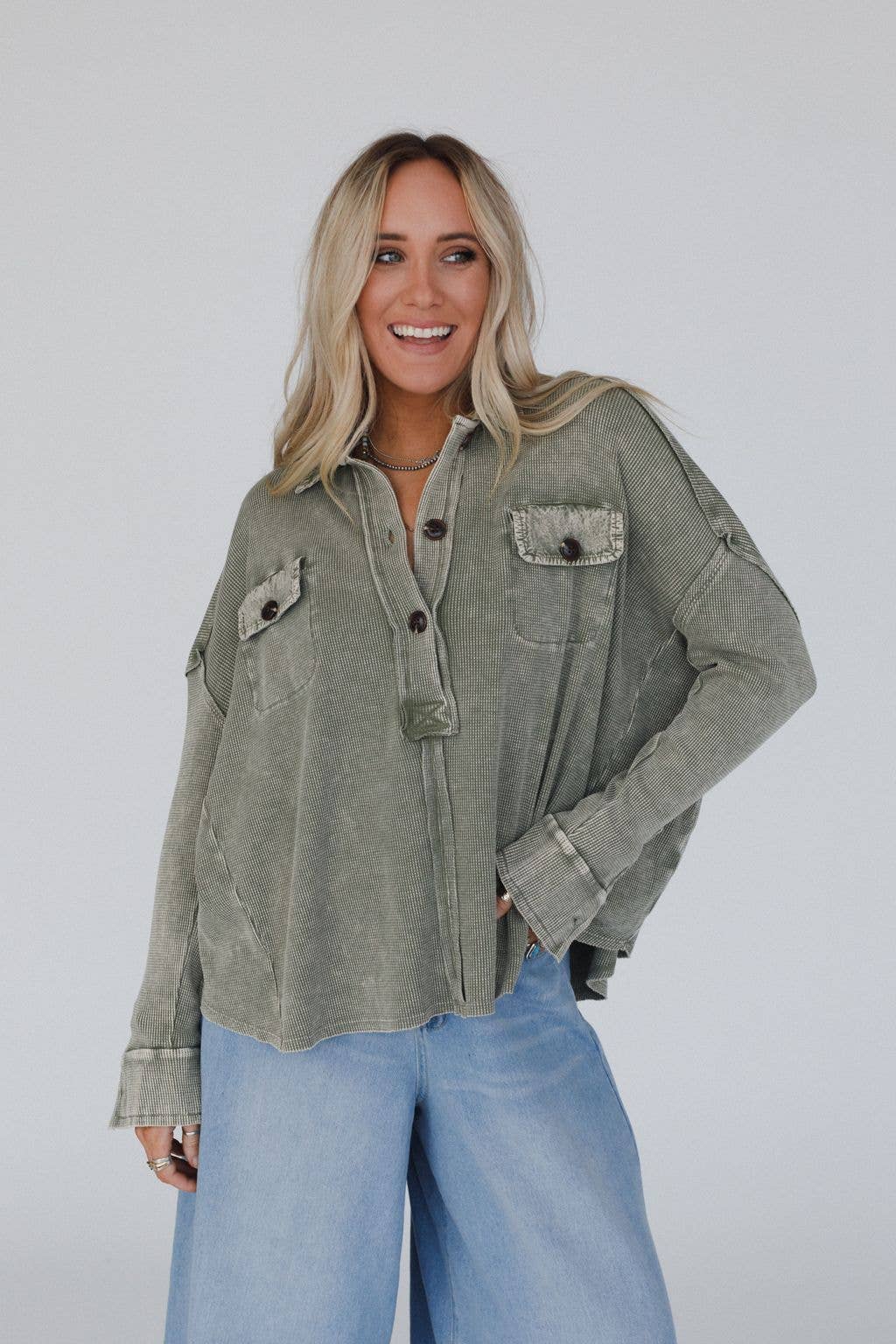 Cool Comfort Henley Top - Olive