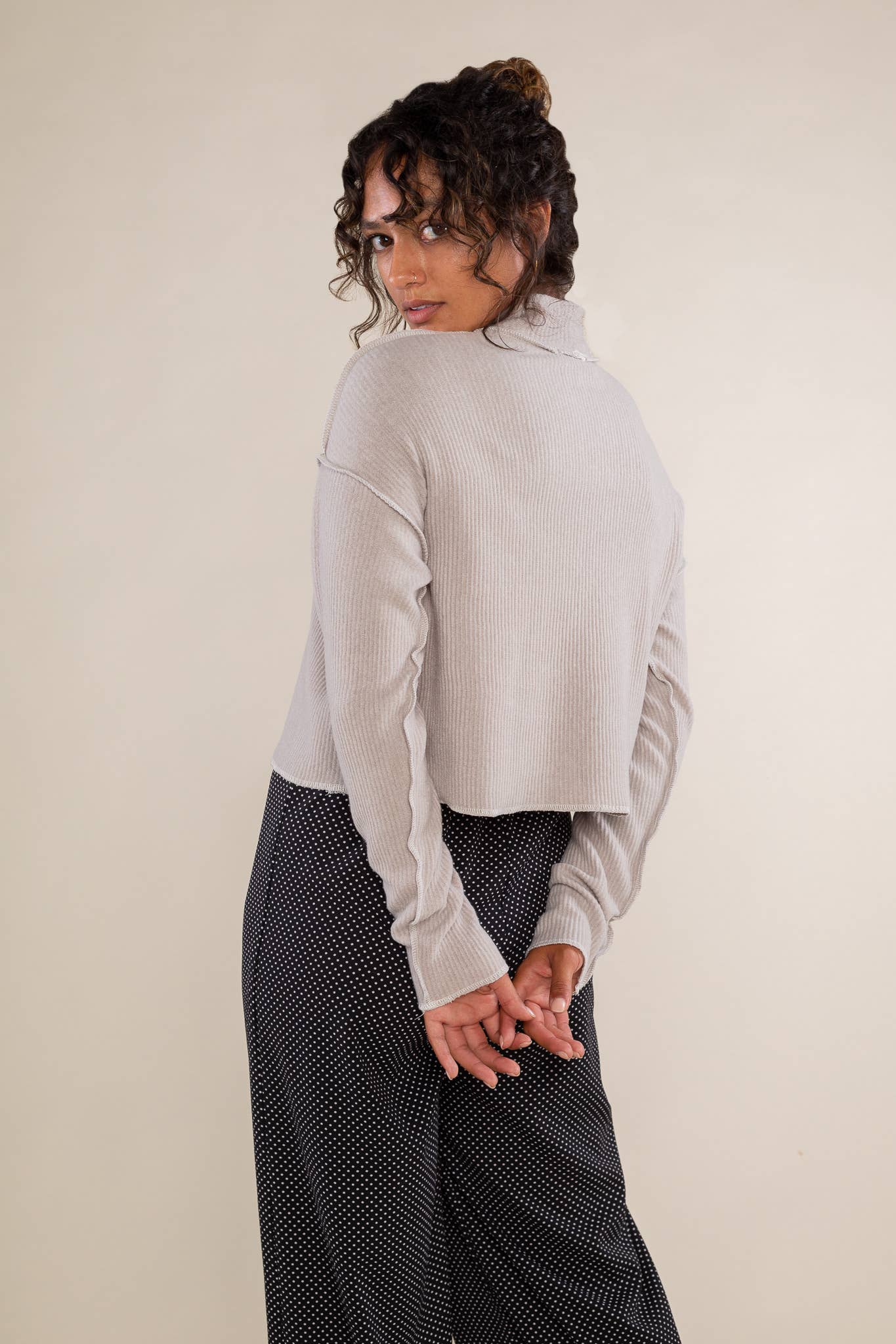 Heather Grey Winnie Pleated Turtleneck Top