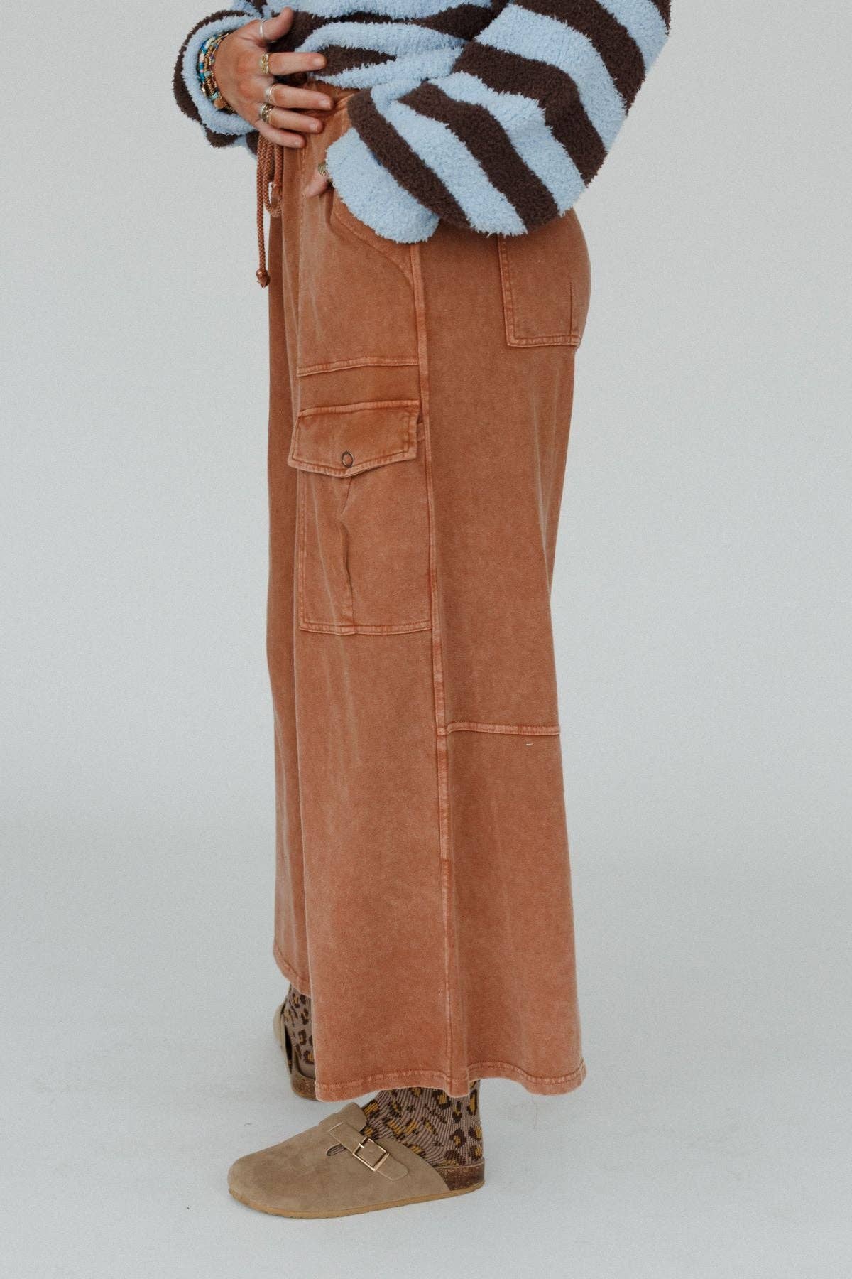 Cargo Cascade Wide Leg Pants - Copper