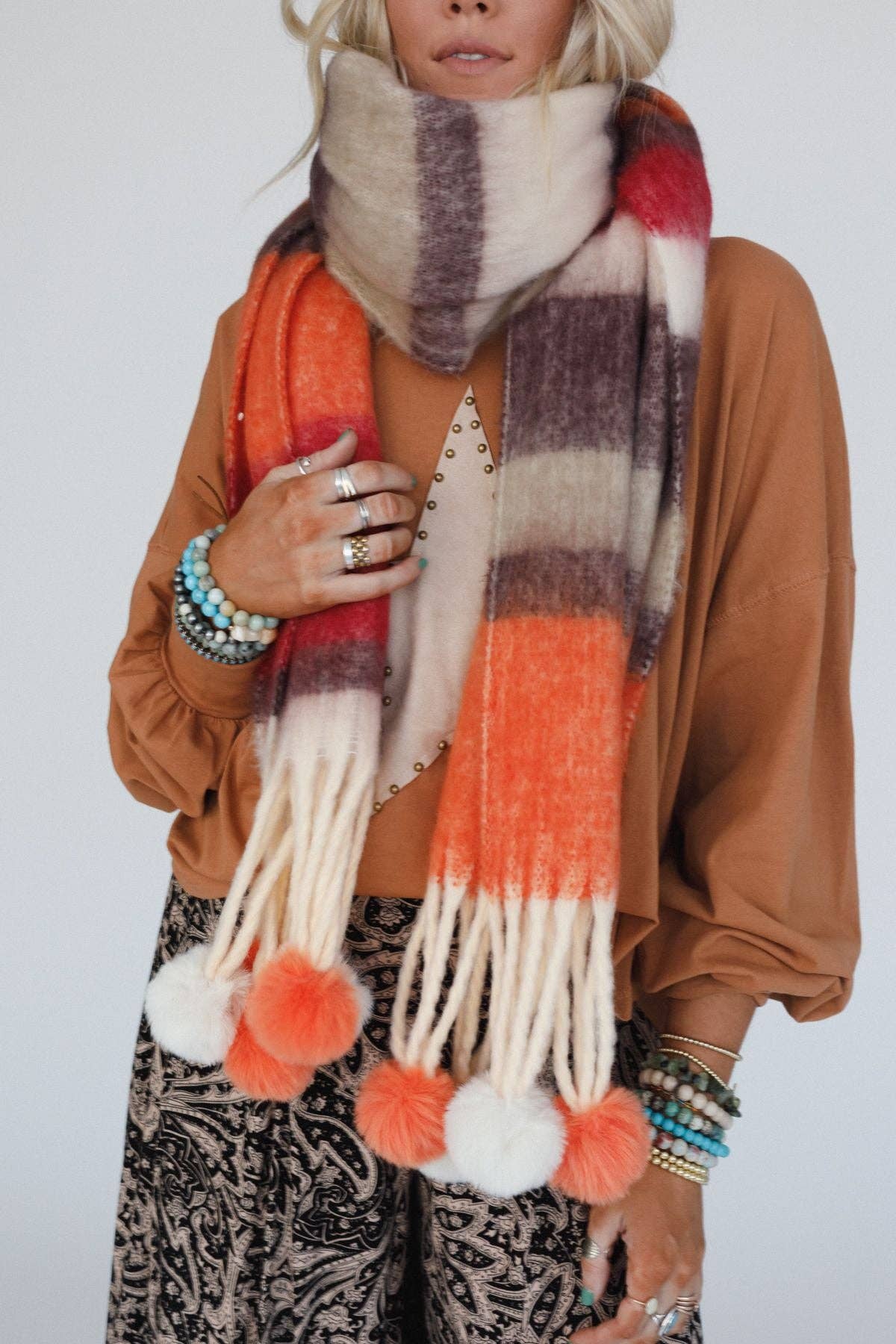 Chili Stripe Pom Scarf