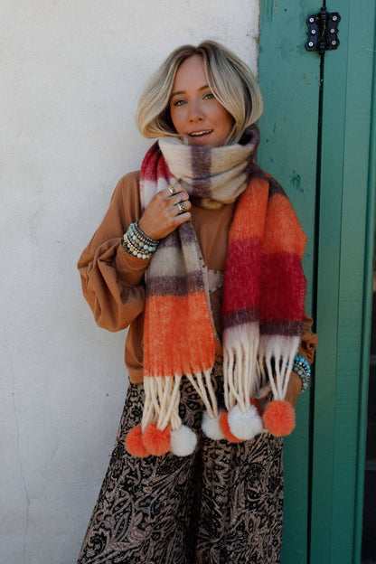 Chili Stripe Pom Scarf