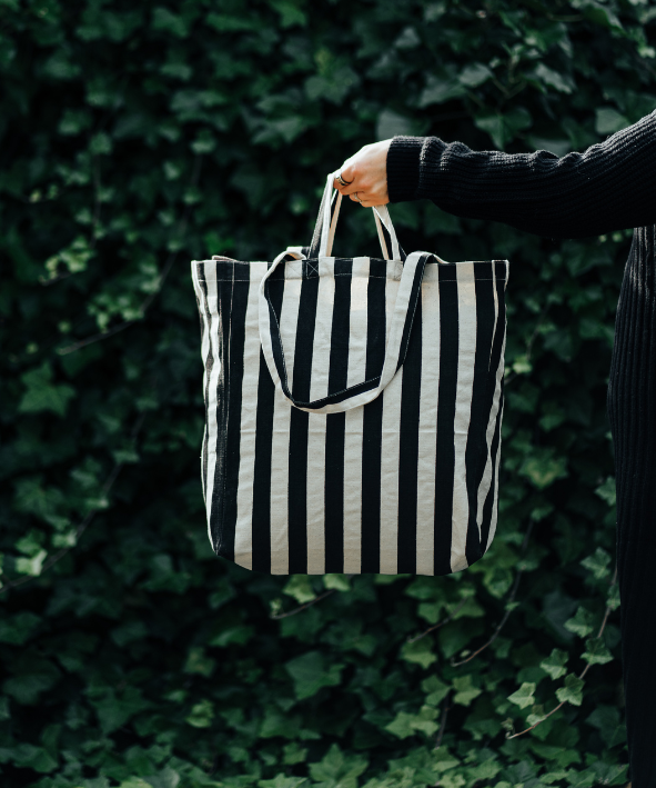 OMOM Striped Tote Bag - Black