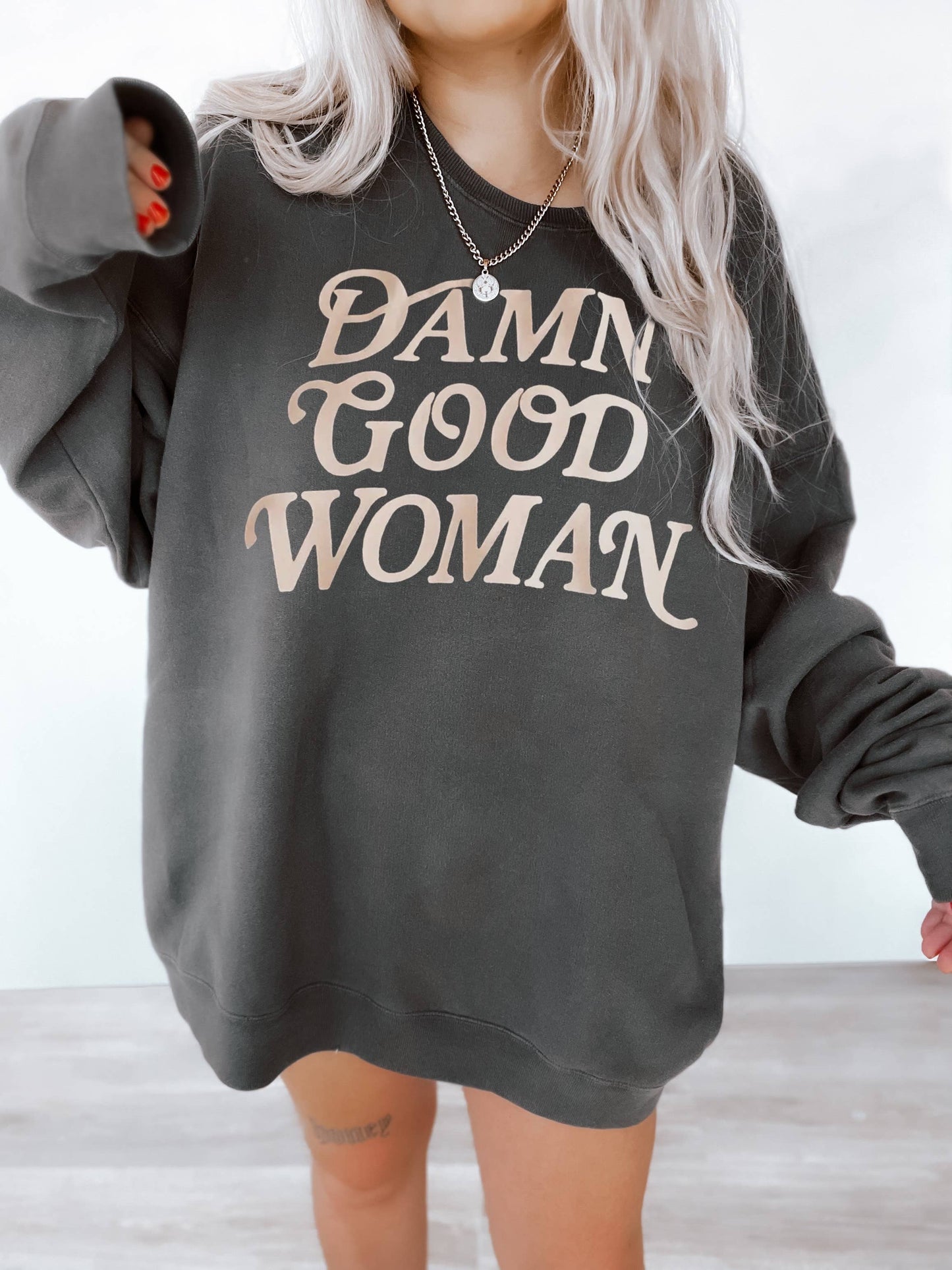 Damn Good Woman Graphic Sweatshirt - Charcoal