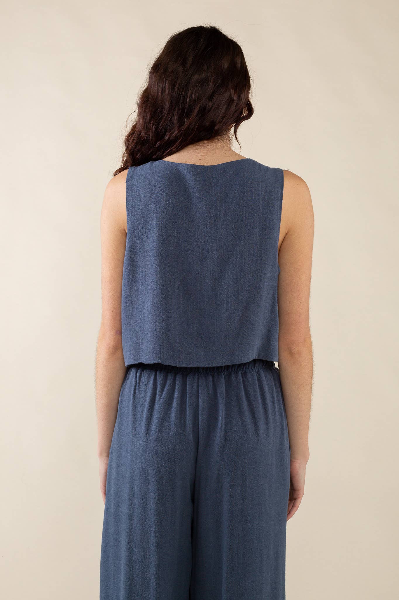 Linen Vest | Sleeveless Woven Button Up