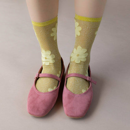 Vintage Glitter Flower Socks