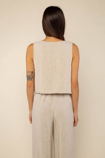 Linen Vest | Sleeveless Woven Button Up