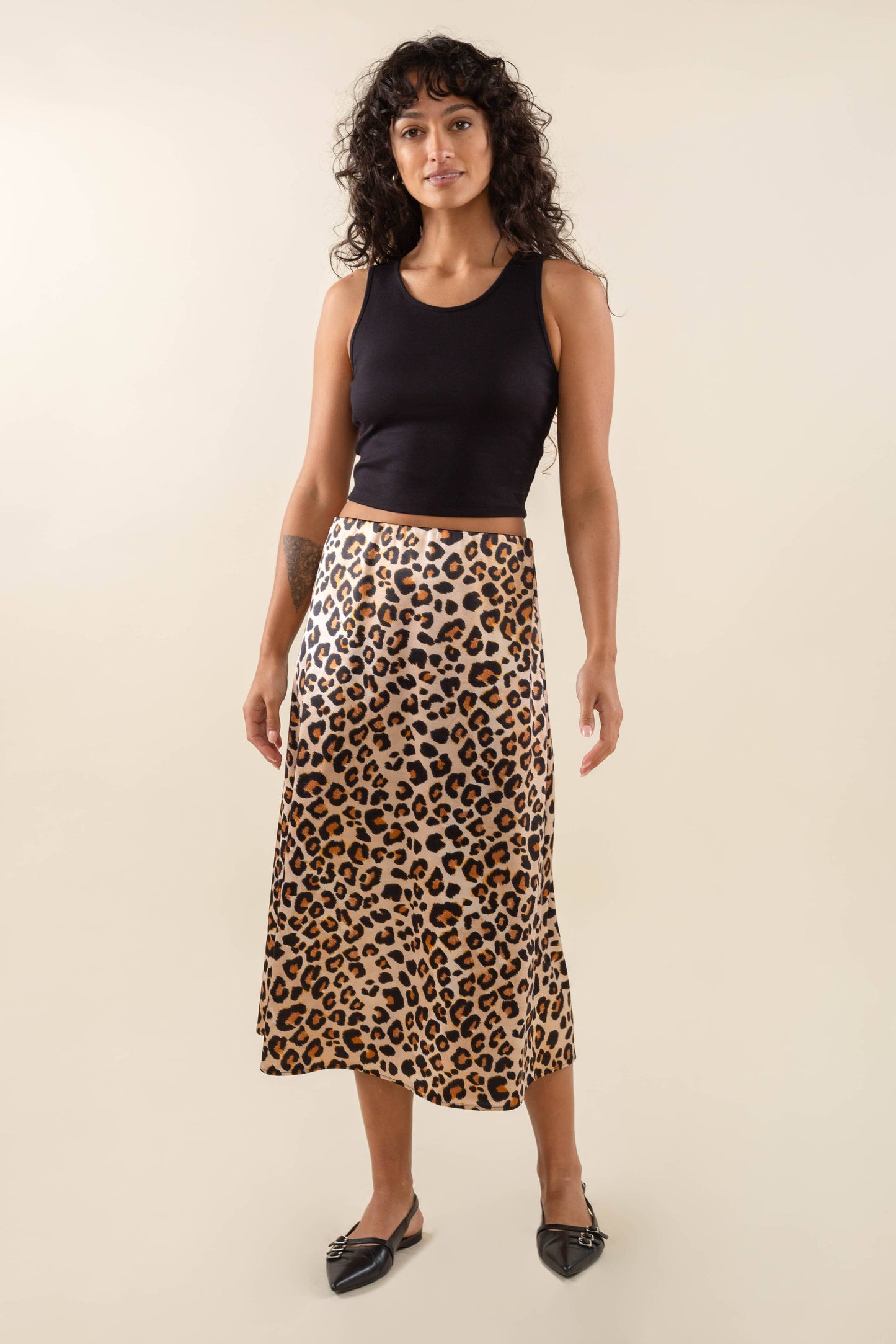 Daphne Leopard Satin Midi Skirt