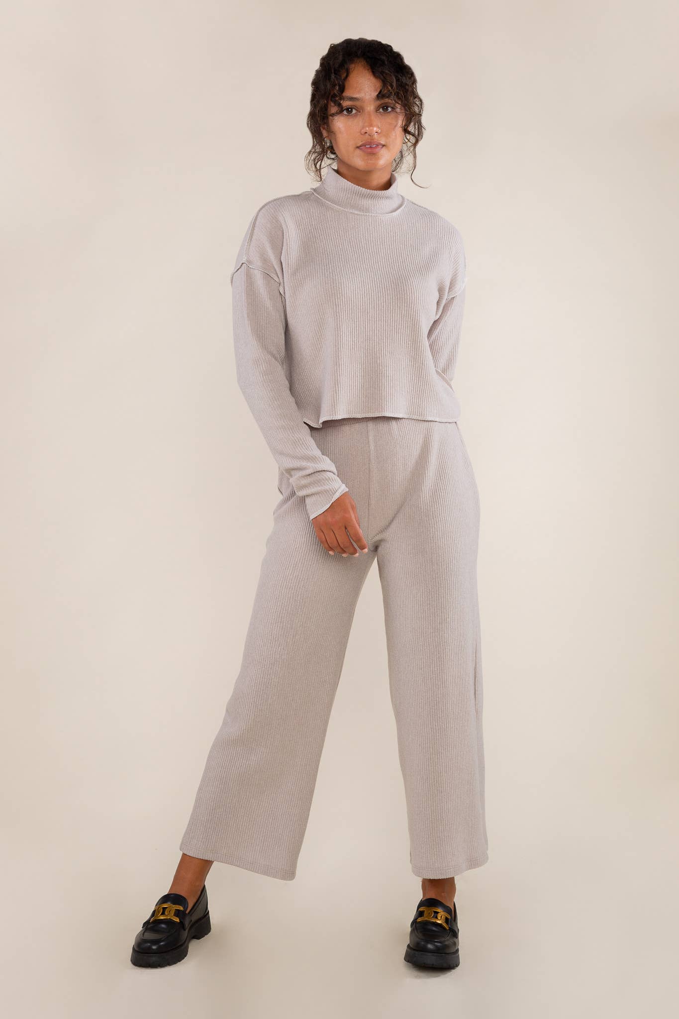 Heather Grey Winnie Pleated Turtleneck Top