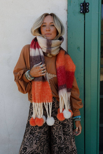 Chili Stripe Pom Scarf