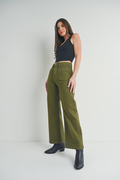 Patch Pocket Wide Leg Pants