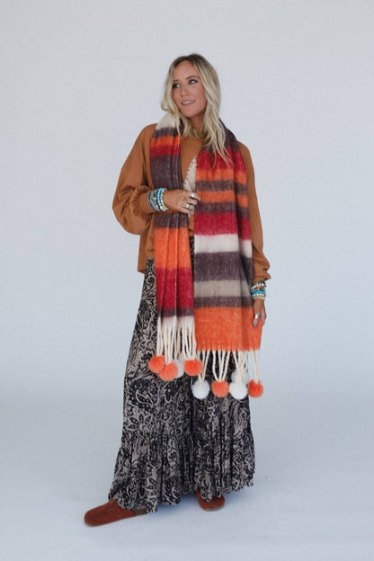 Chili Stripe Pom Scarf