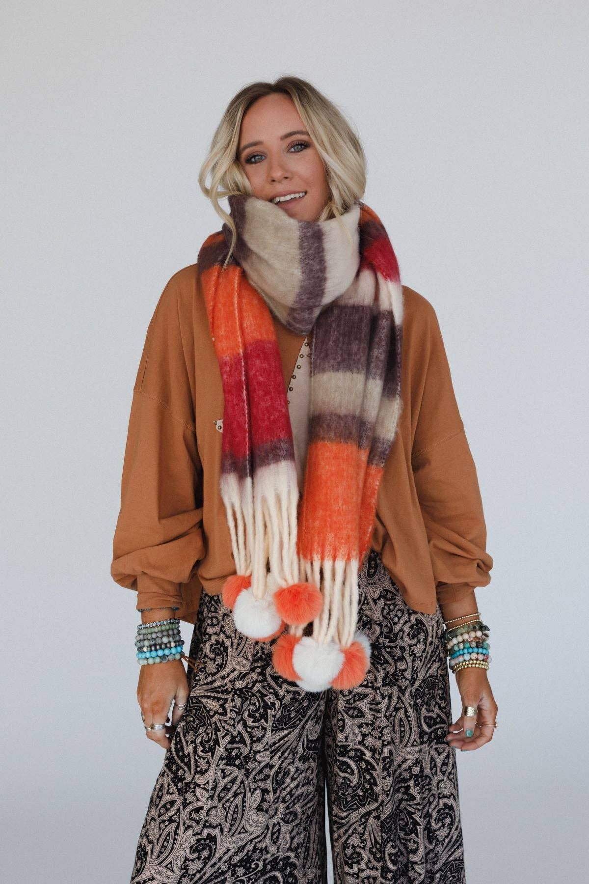 Chili Stripe Pom Scarf