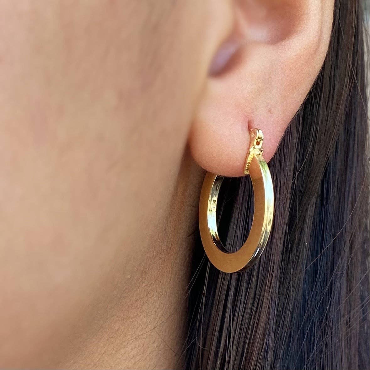 18k Gold Filled Flat Hoop Earrings - 25mm Diameter