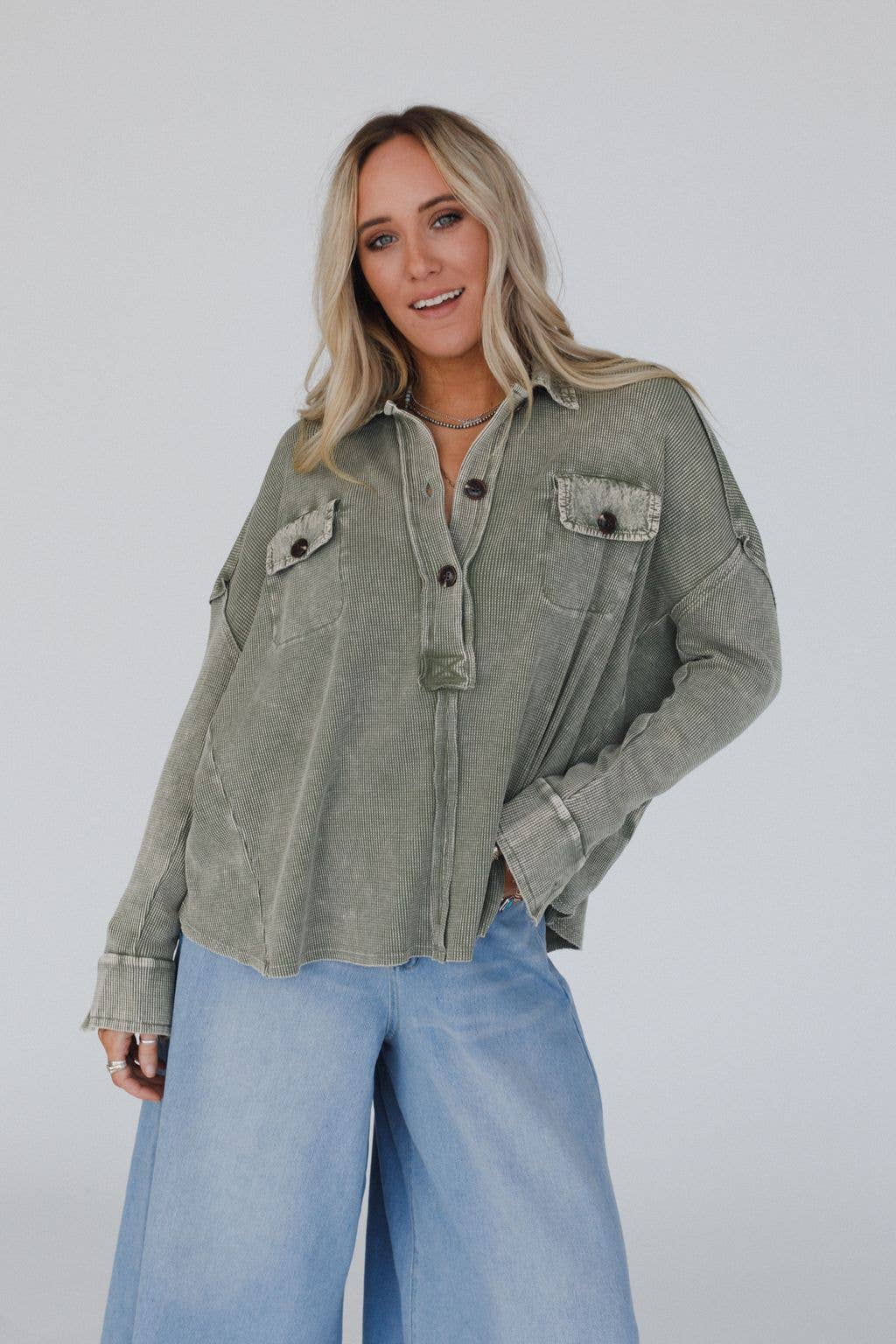 Cool Comfort Henley Top - Olive