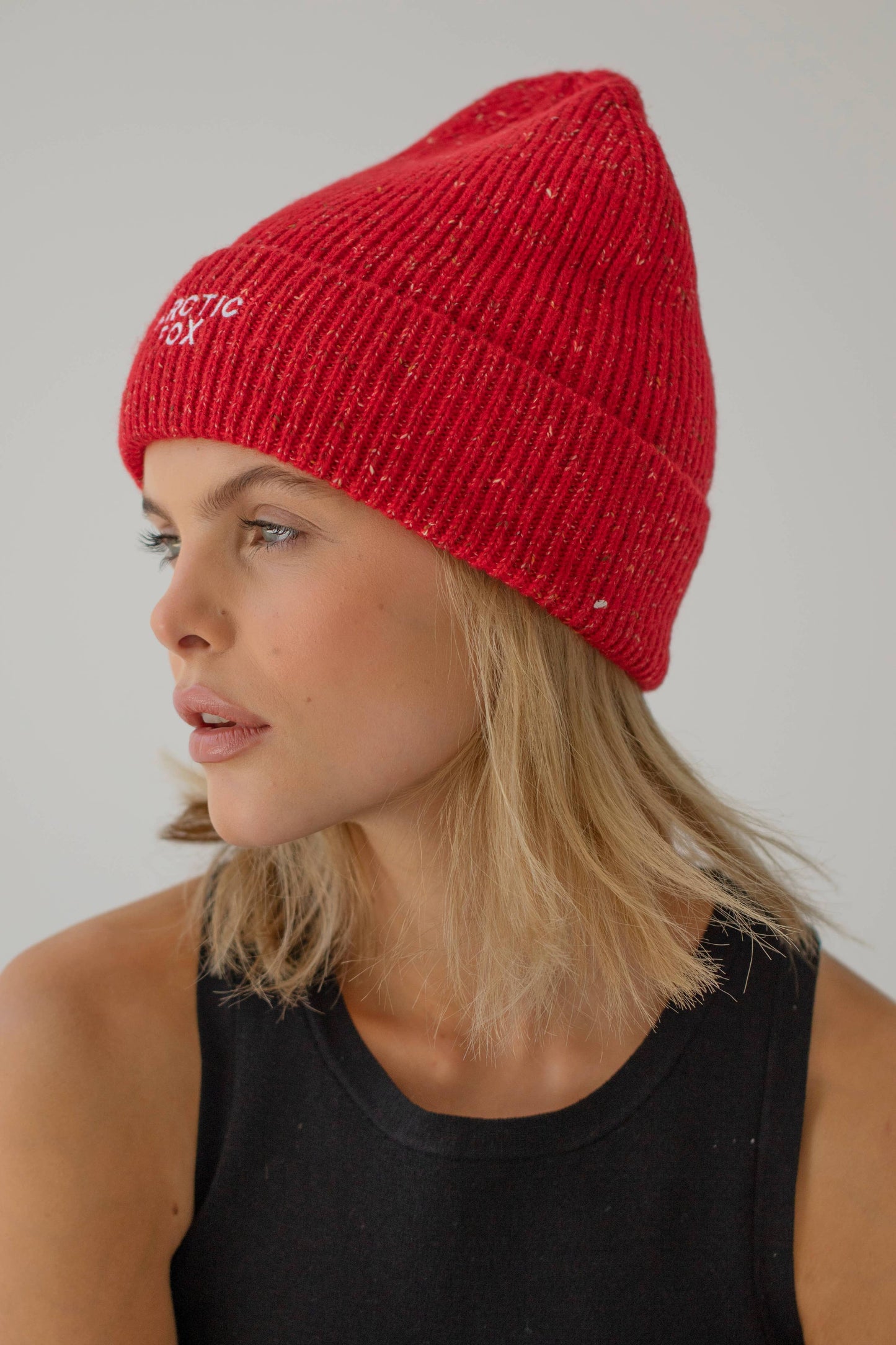 The Embroidered Beanie - Firey Red