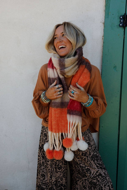 Chili Stripe Pom Scarf