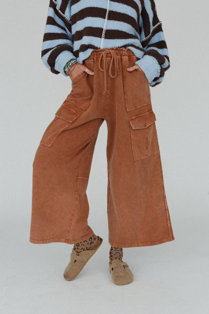 Cargo Cascade Wide Leg Pants - Copper